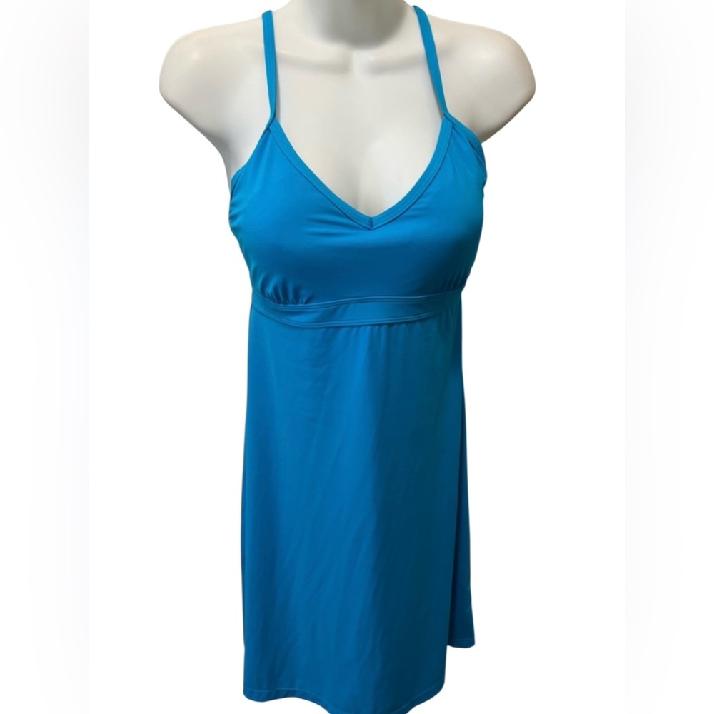 ATHLETA Shorebreak Built In Bra Dress Size S Blue Performance Fabric Racerback